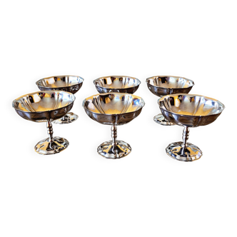 6 coupes  à glace vintage en inox,et forme de fleur