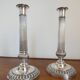 Antique pair of 19th century silver-plated metal candlesticks, 27 cm