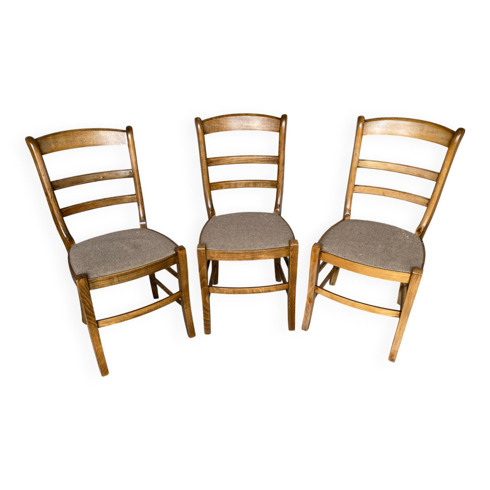 Set of 3 Antique BAUMANN Chairs Wood + Vintage Fabric Cushion Seat