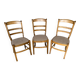Set of 3 Antique BAUMANN Chairs Wood + Vintage Fabric Cushion Seat