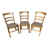 Série 3 Chaises Anciennes BAUMANN Bois + Assise Galette Tissu Vintage
