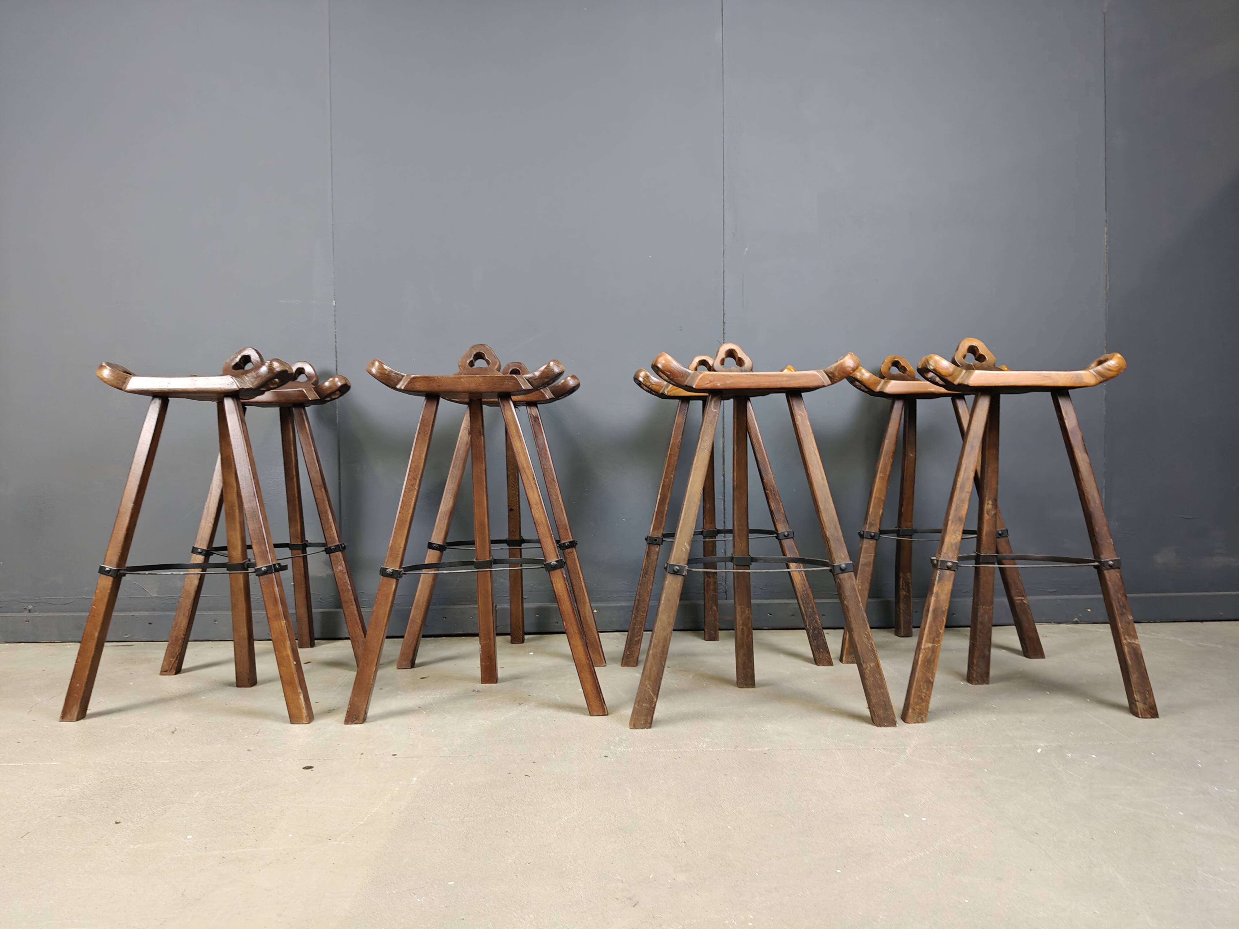 Mid century brutalist bar stools - set of 8, 1960s