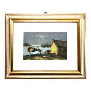 Marine italienne, huile sur panneau, JM Bilargi, 20e siècle
