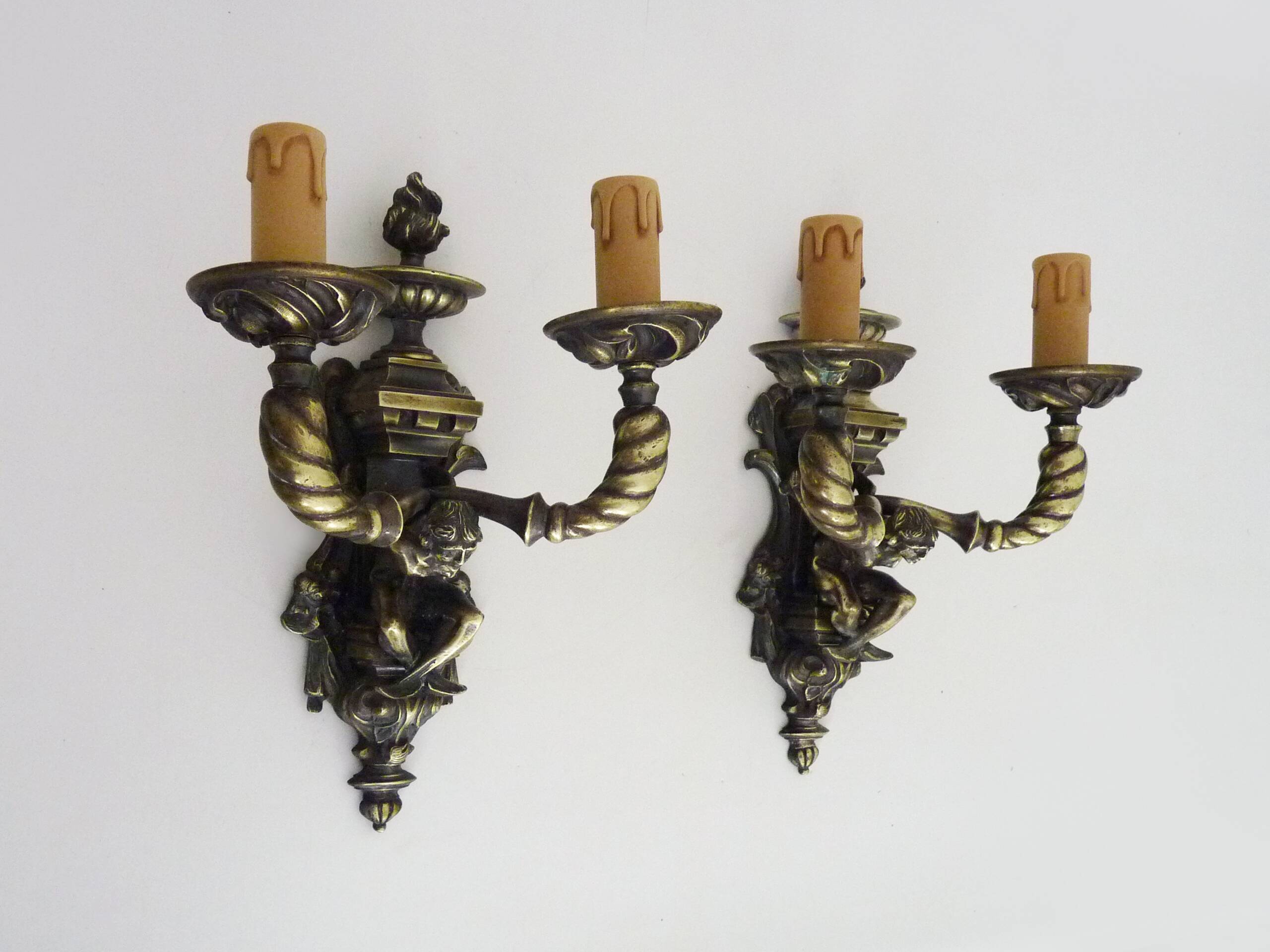 Pair of Satyr wall lights in bronze Napoleon III 19th century