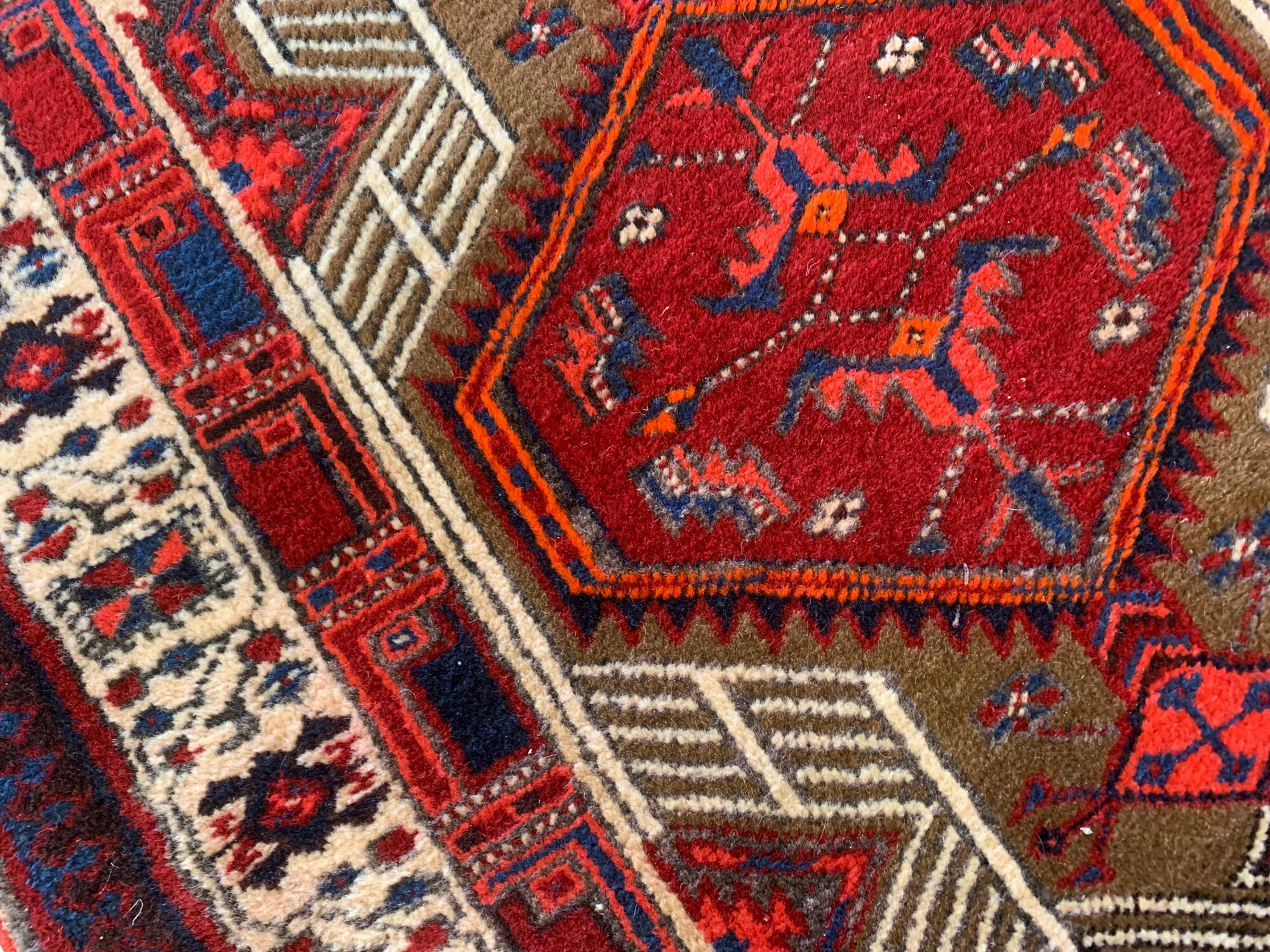 Red vintage persian hamedan rug 1930 handwoven tribal runner 99x337cm