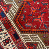 Red vintage persian hamedan rug 1930 handwoven tribal runner 99x337cm