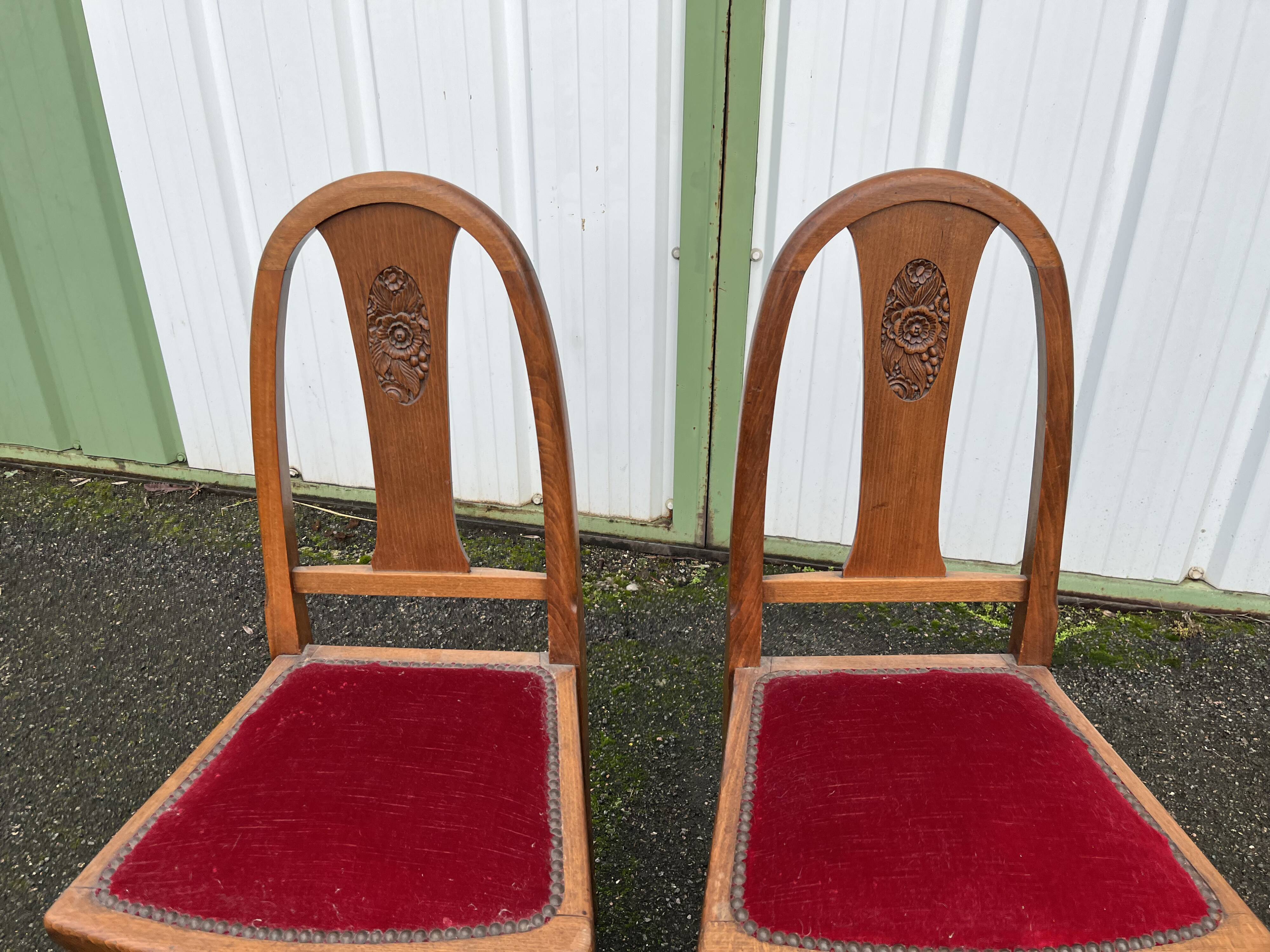 Paire de Chaise art déco en velours rouge