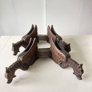 Pair of winged dragon sconces in carved wood