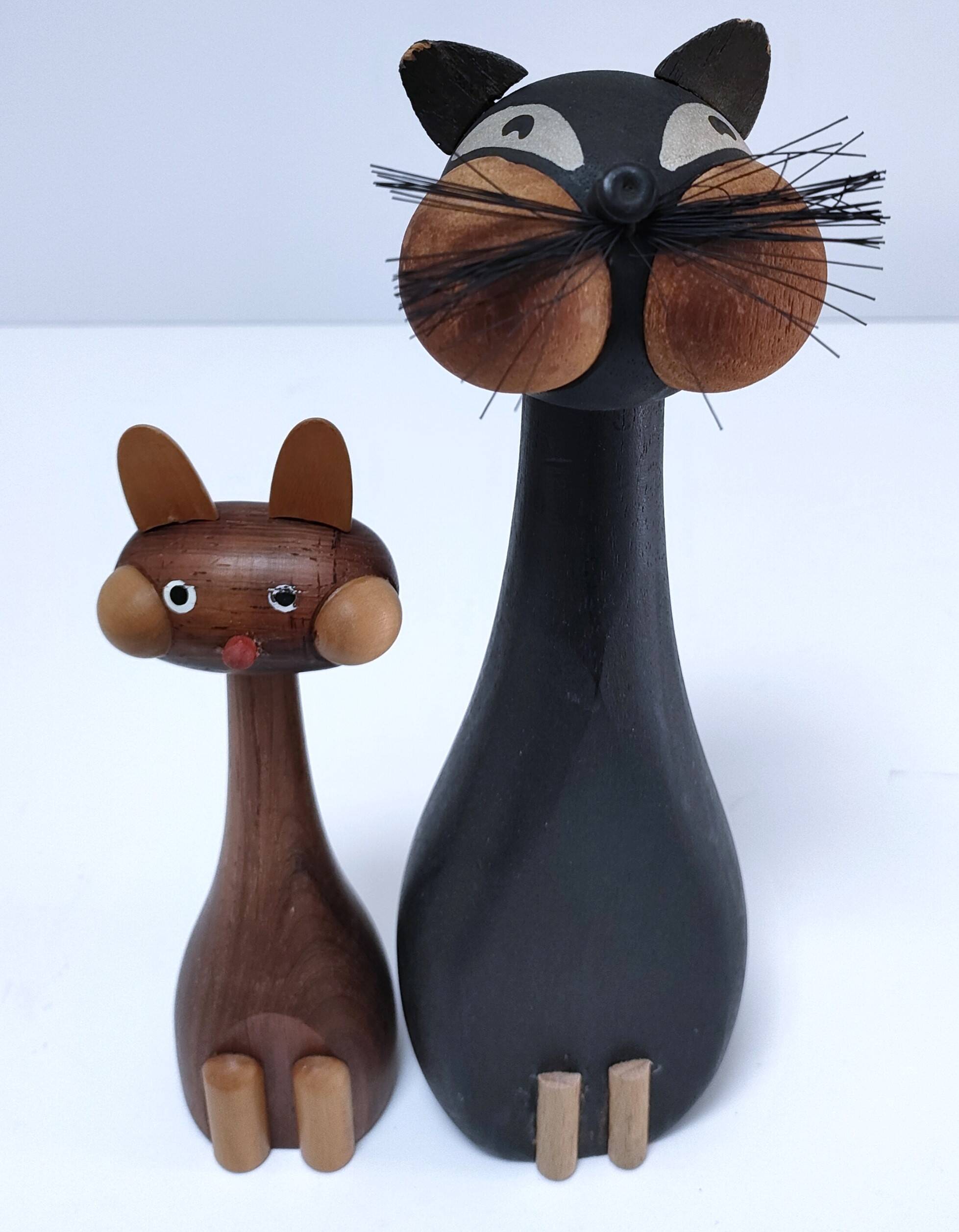 Deux chats bois design scandinave années 60 Laurids Lonborg