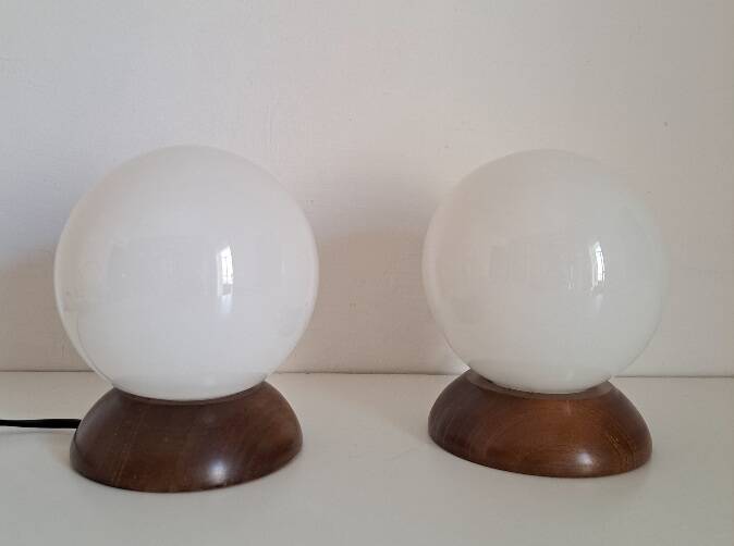 Pair of wooden bedside lamps