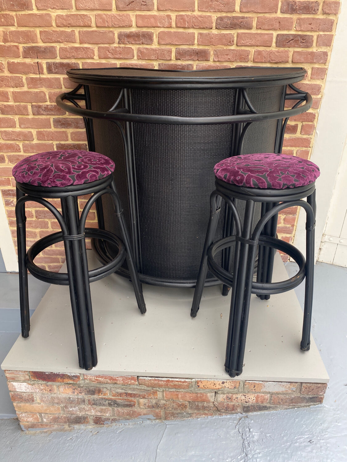 Vintage black rattan bar