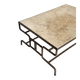 French handcrafted coffee table in travertine and wrought iron, 1920s.