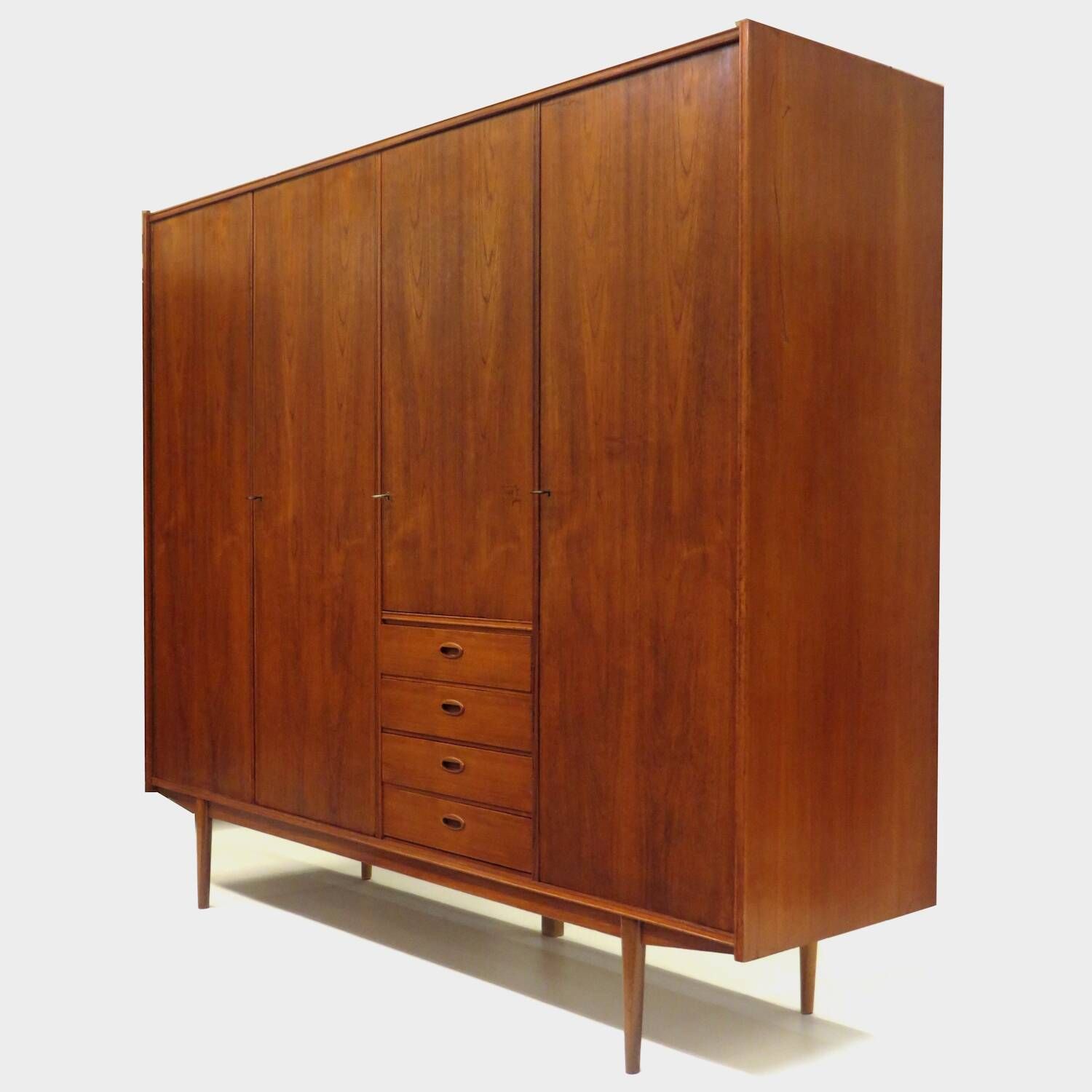 Vintage mid century Scandinavian design 4-door wardrobe in teak, 1960s