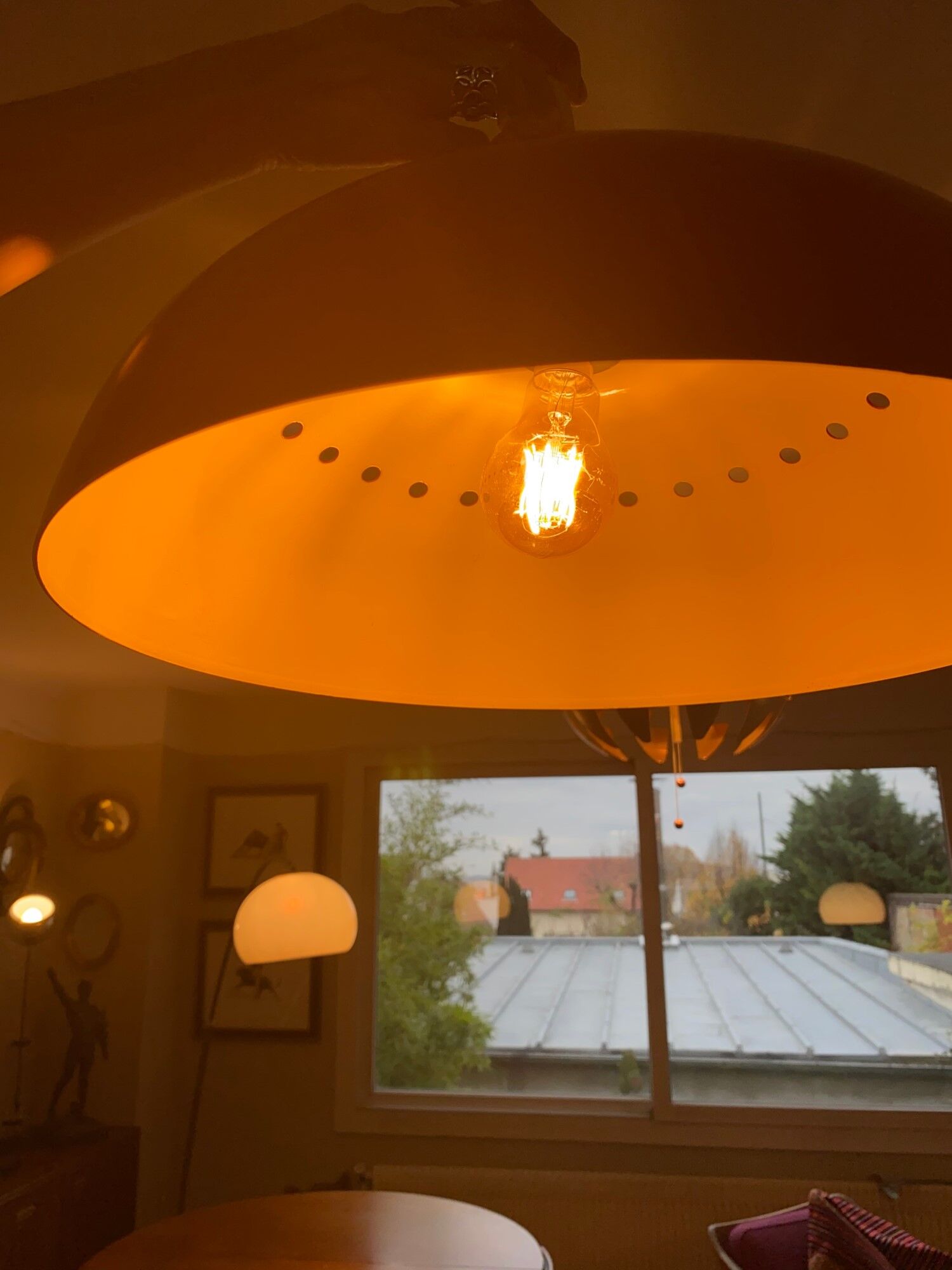 Red lacquered metal chandelier