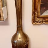 Large brass vase – sculptural piece – geometric decoration – 64.5 cm