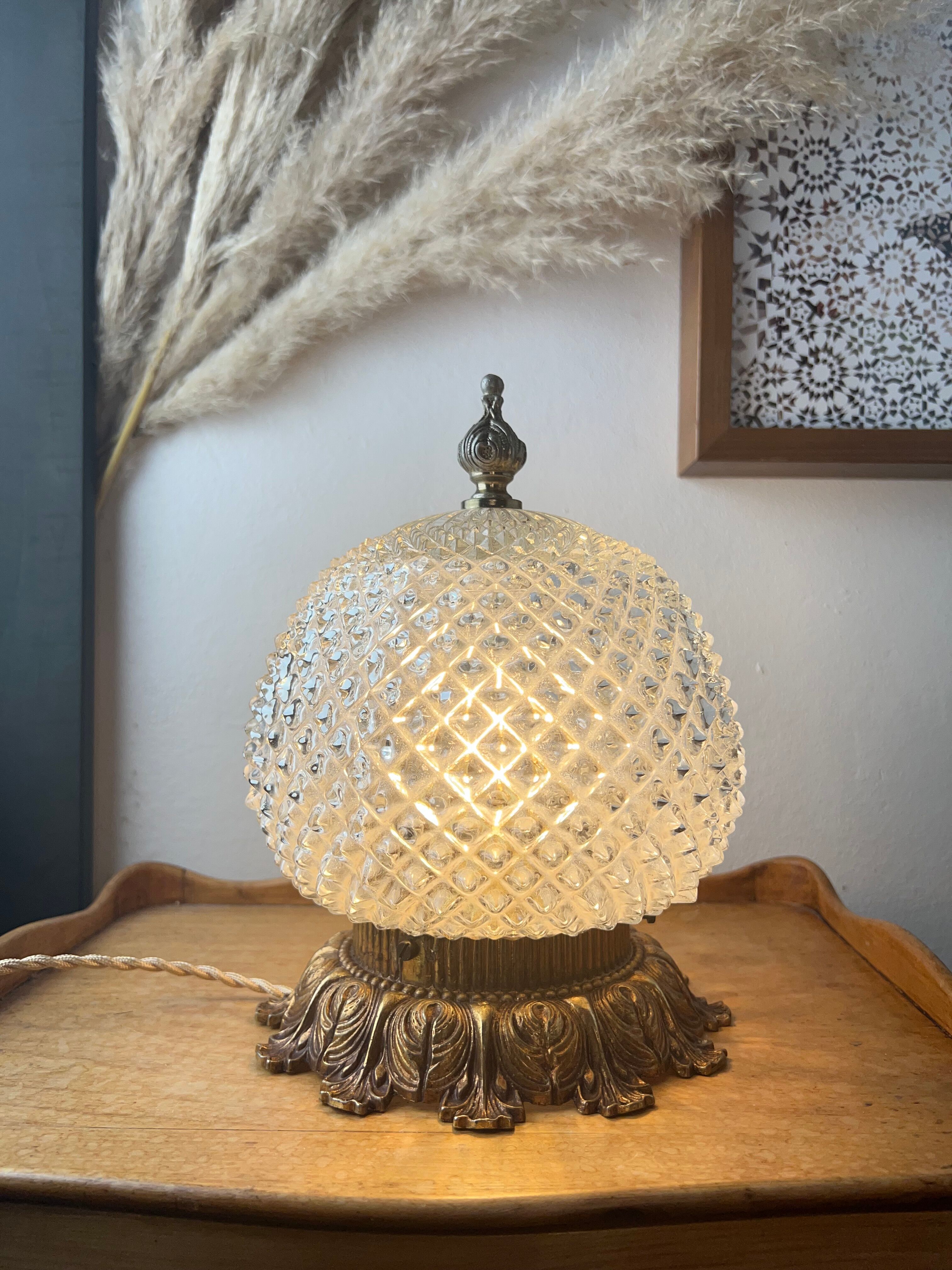 Old diamond tip table lamp - Glass and Bronze - Circa 1920