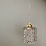 Suspension globe vintage en verre épais ciselé et dépoli
