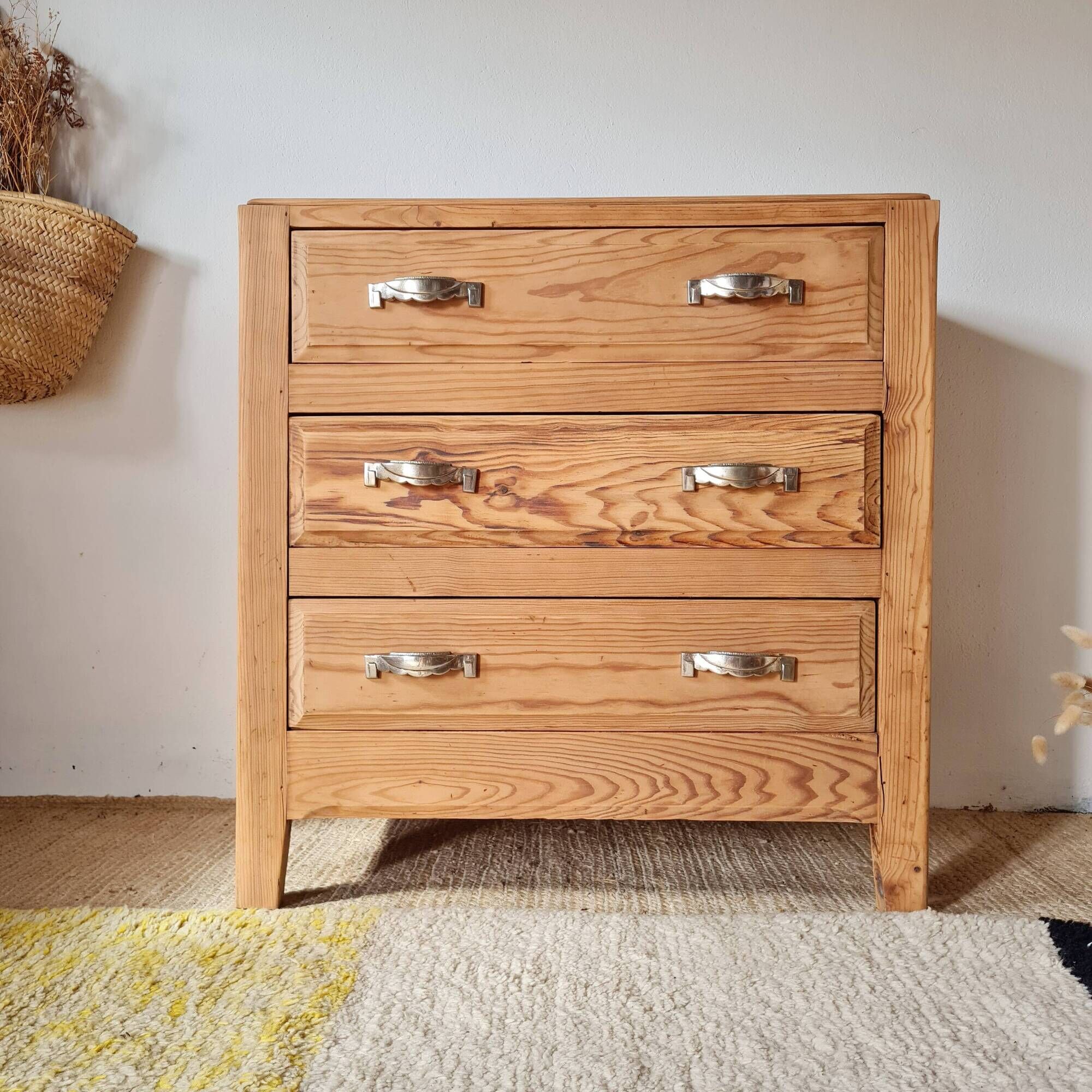 Antique pine chest of drawers, 3 drawers, raw wood