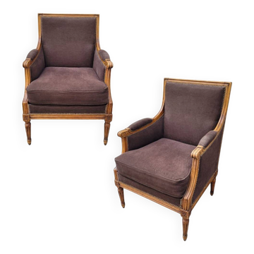 Pair of armchairs in Louis XVI style, Napoleonic III period, 19th century – France