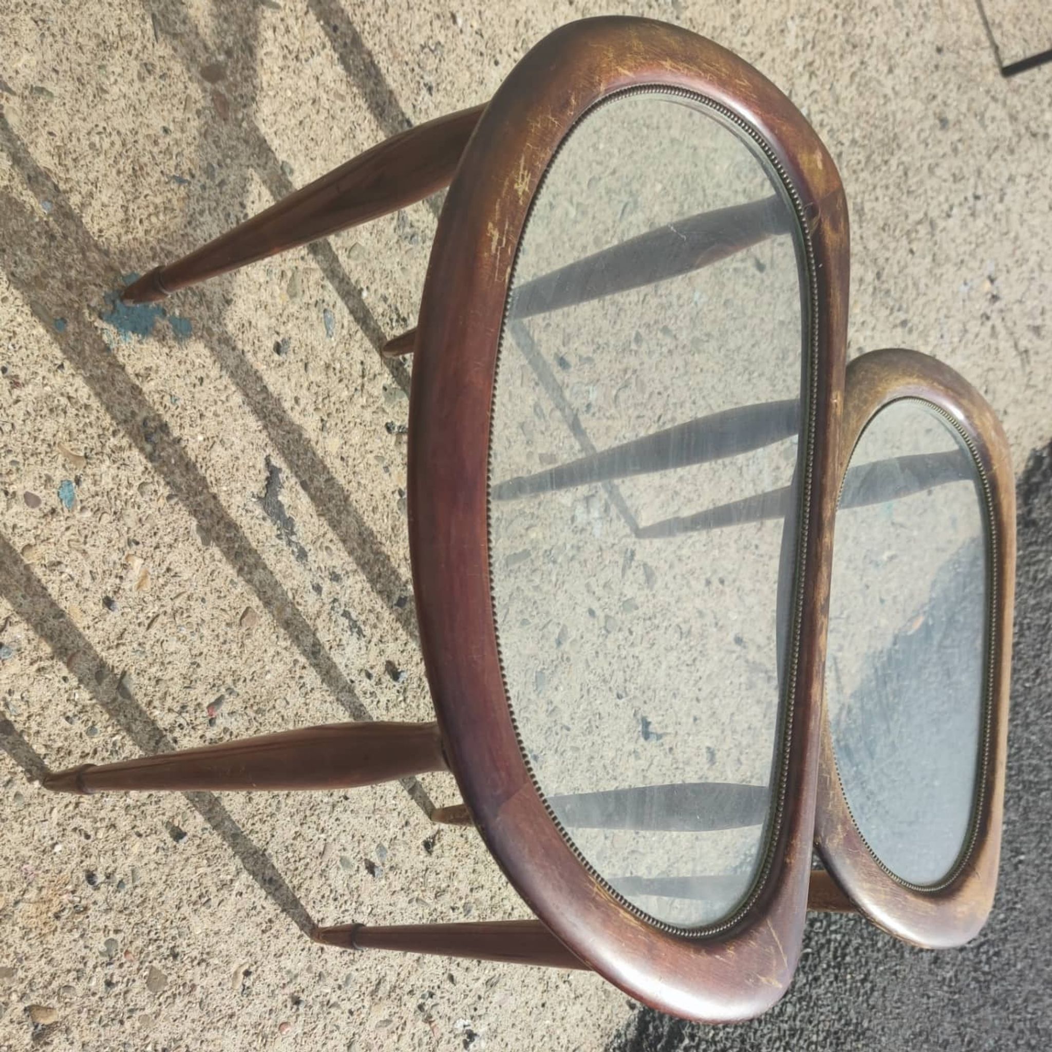 2 tables in mahogany, glass and bronze, circa 1960