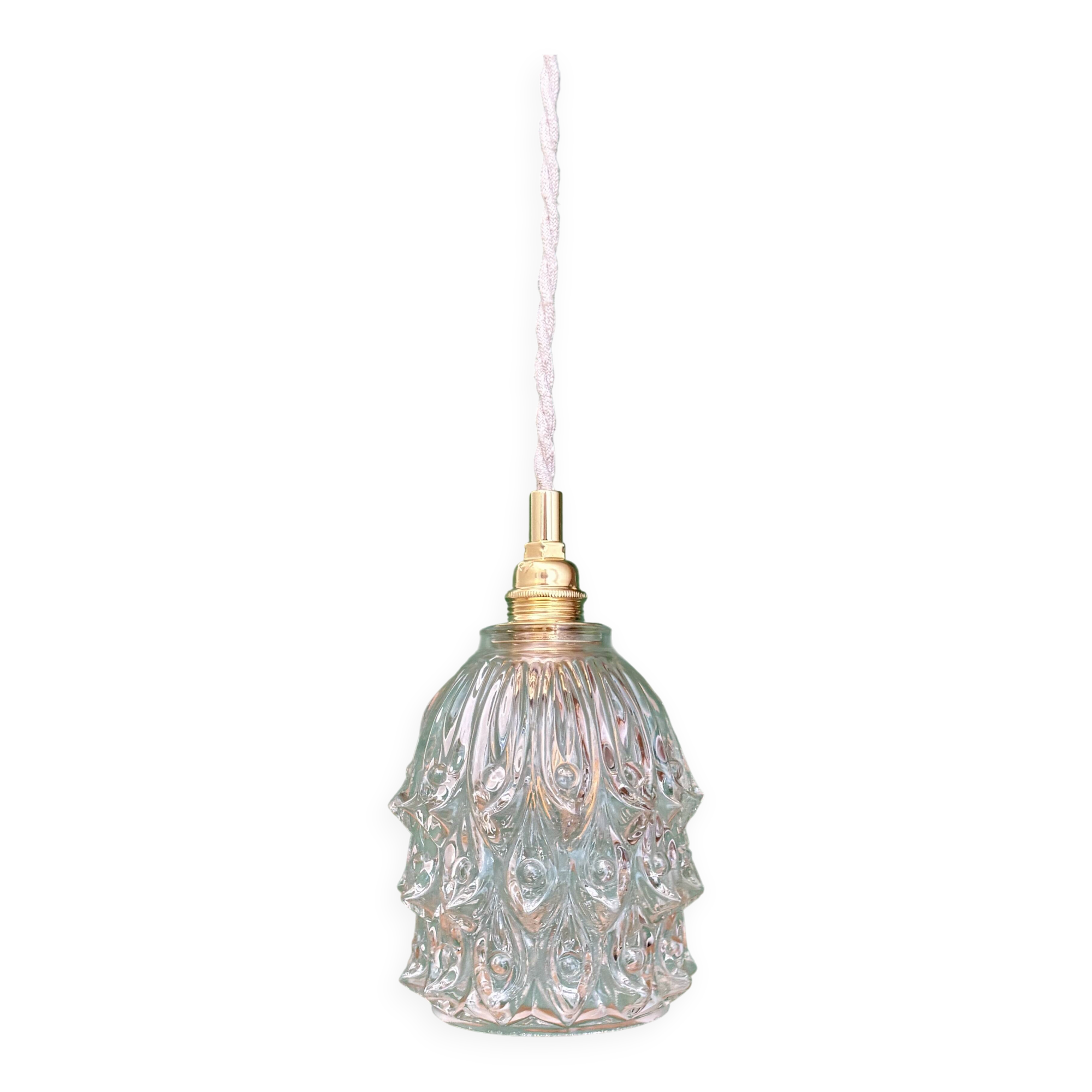 Suspension globe vintage en verre moulé