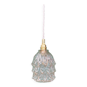 Suspension globe vintage en verre moulé