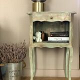 Refurbished patinated olive green bedside or side table