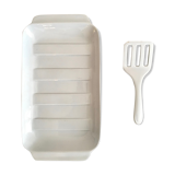 Asparagus dish and its blue spatula, Sarreguemines 1930