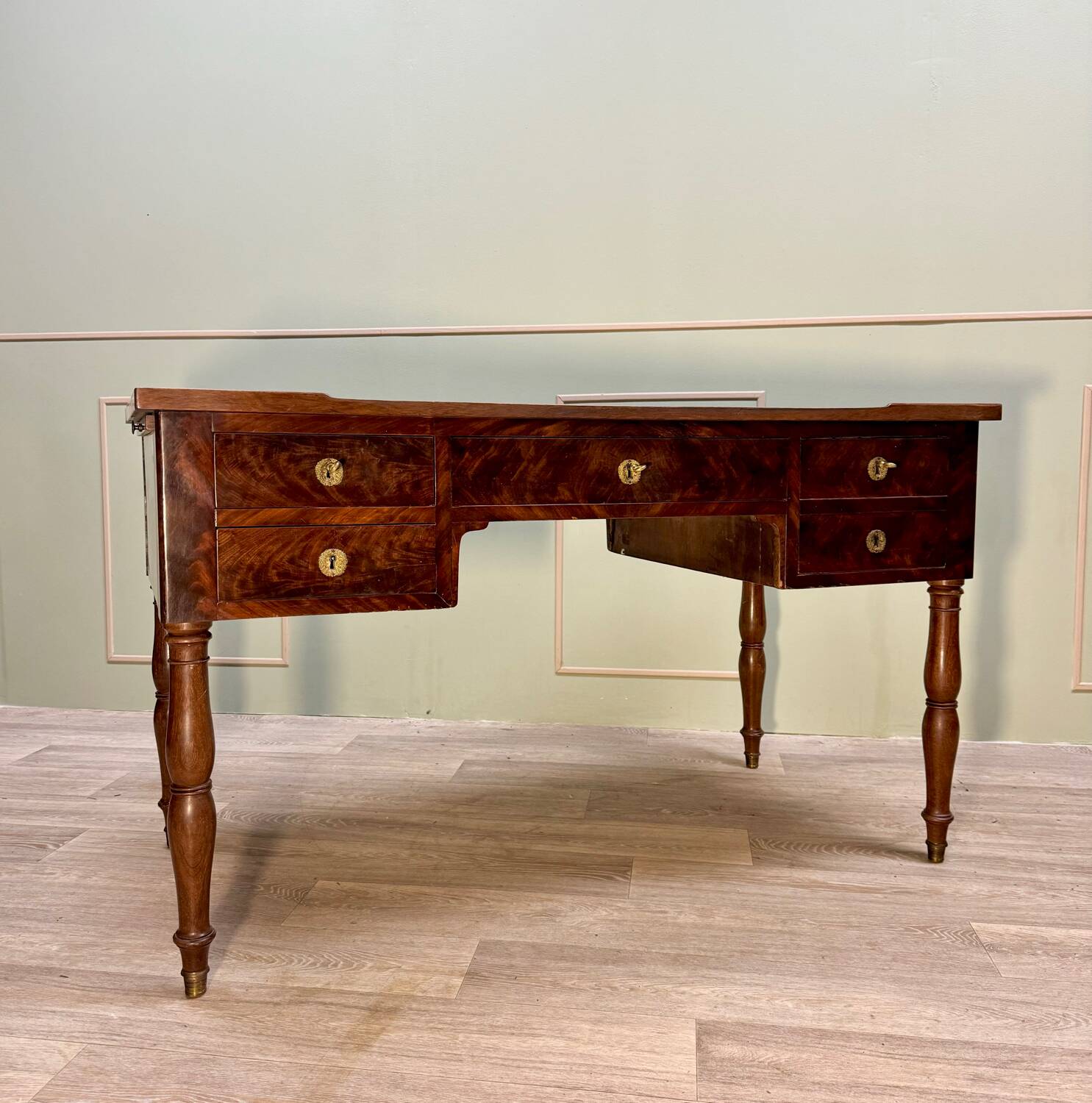 Flat Desk In Mahogany And Mahogany Feather Jacob Feet Louis Philippe Period XIX Eme Century