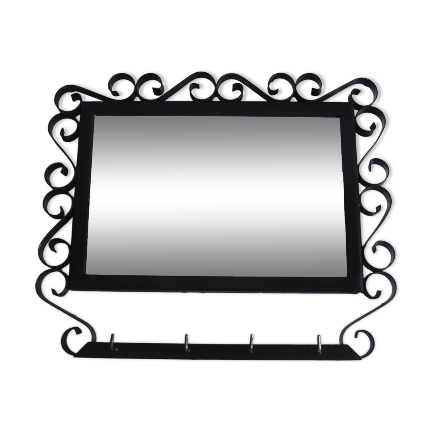 Vintage Metal Wall Mirror with Hooks, 1960's.