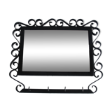 Vintage Metal Wall Mirror with Hooks, 1960's.