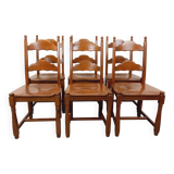 Set of 6 vintage brutalist chairs in oak wood from the 60s