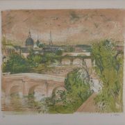 Paul Collomb : Pont de Paris, lithographie originale signée