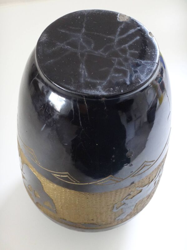 Vase laque Vietnam 25cm cheval Art déco 1930