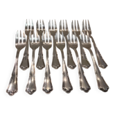 12 silver-plated metal cake forks by Ercuis silversmiths, Contours pattern
