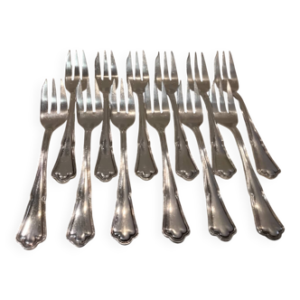 12 fourchettes à gateaux métal argenté orfèvre Ercuis modèle contours