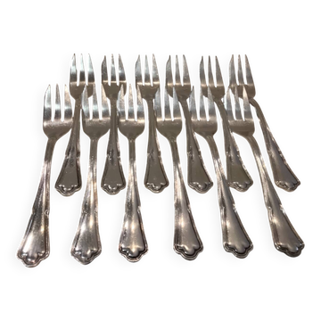12 silver-plated metal cake forks by Ercuis silversmiths, Contours pattern