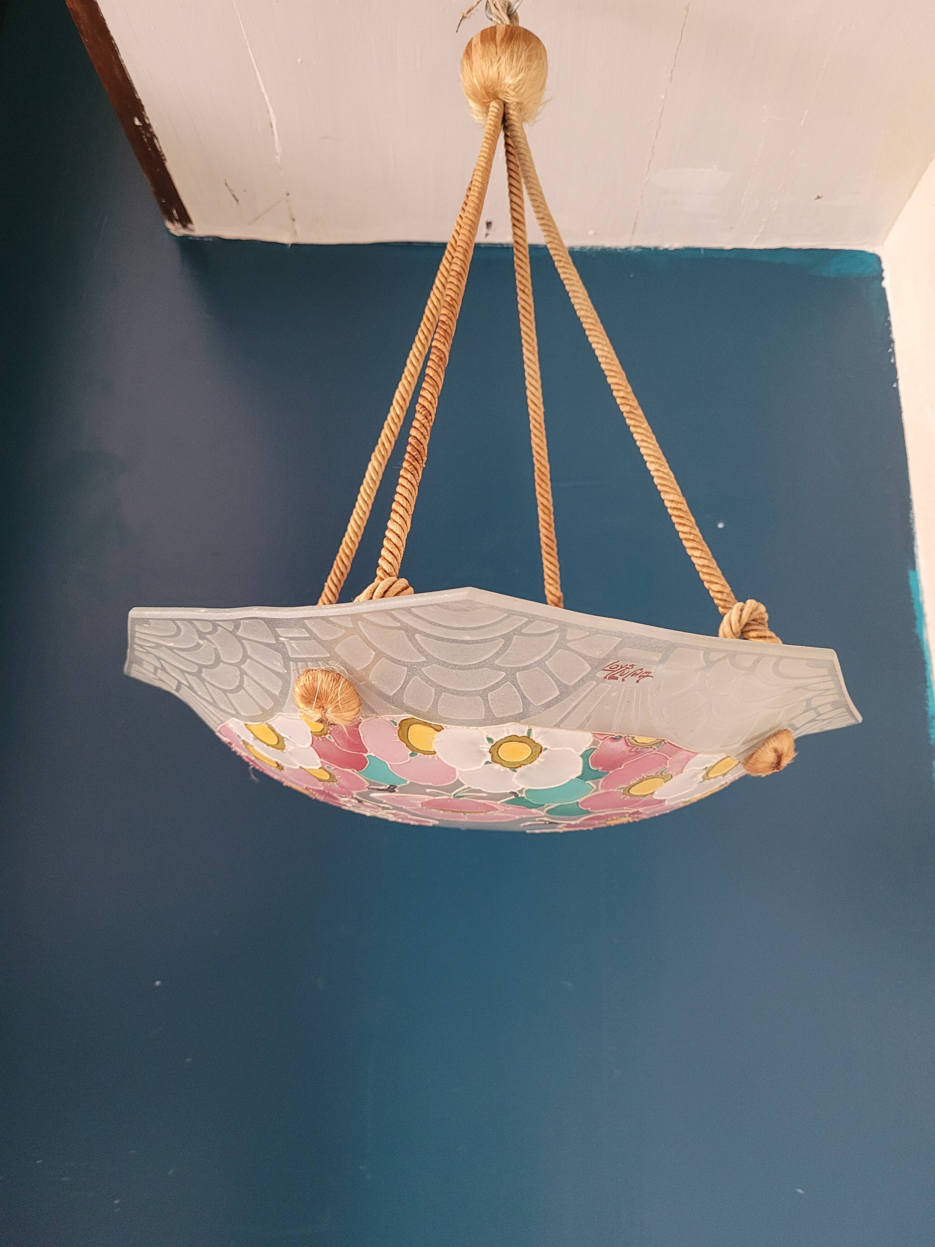 Suspension octogonale en verre sablé Loys Lucha