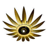 Plafonnier en forme de soleil espagnol en fer doré, Ferro Art, années 1960.