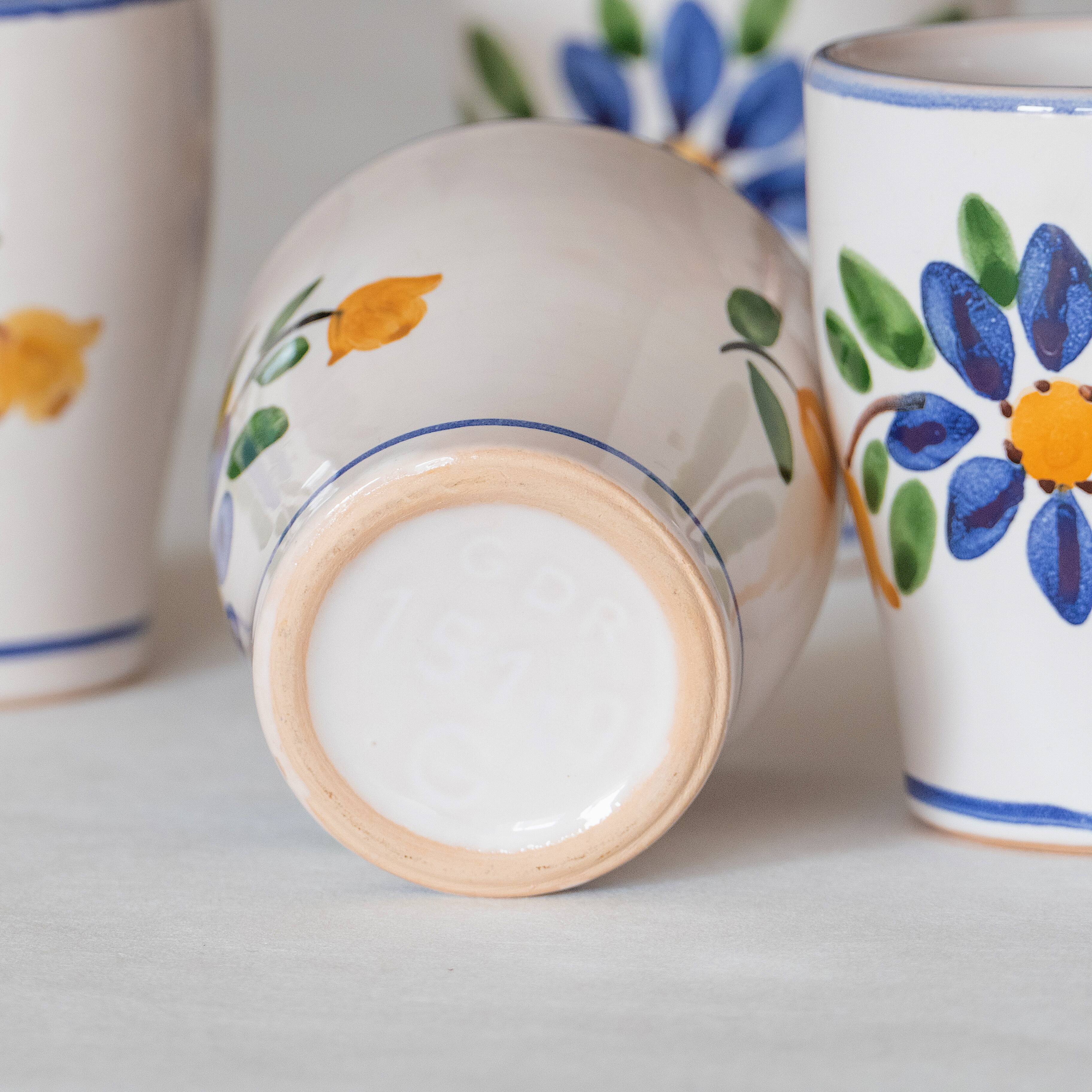 6 ceramic cups hand painted signed Strehla GDR