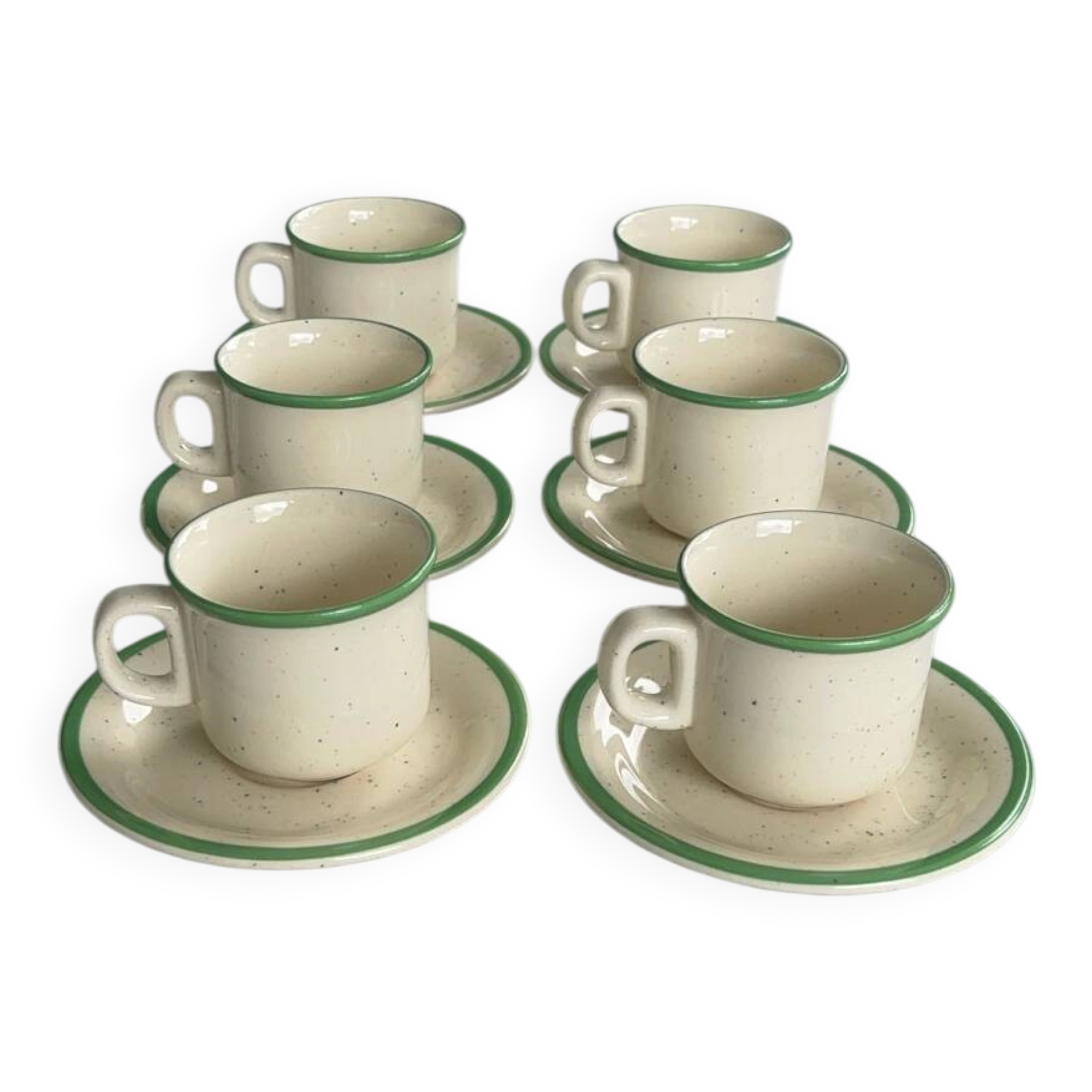 Set of 6 vintage speckled beige and green espresso cups – coffee service