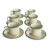 Lot de 6 tasses espresso vintage beige vert moucheté – service café