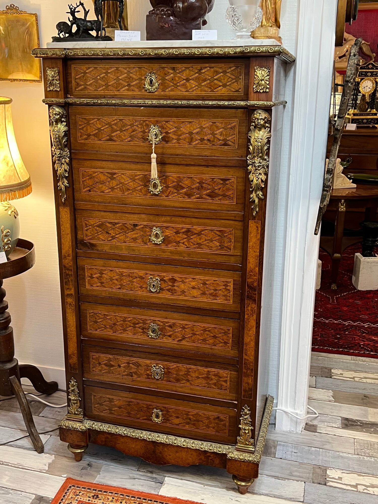 Secretary Ancien, Napoleon III, Late Nineteenth Century, Marquetry And Gilded Bronze