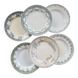 6 assiettes plates vintage terre de fer dépareillées – Tons bleus et verts