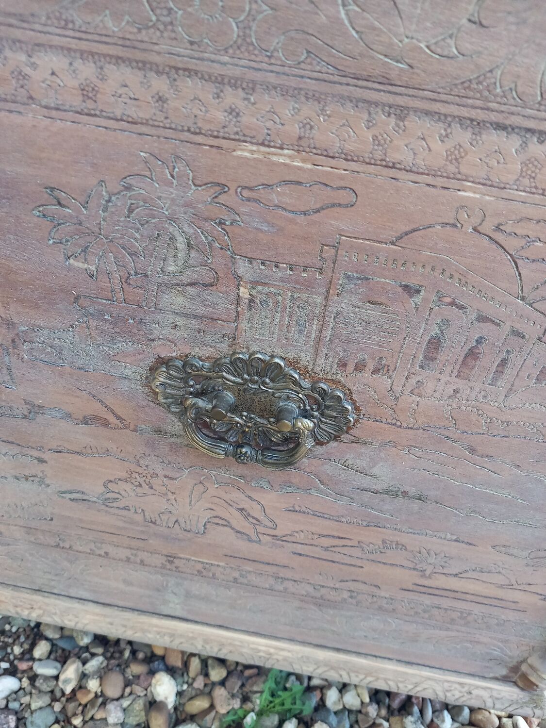 Antique carved wooden chest