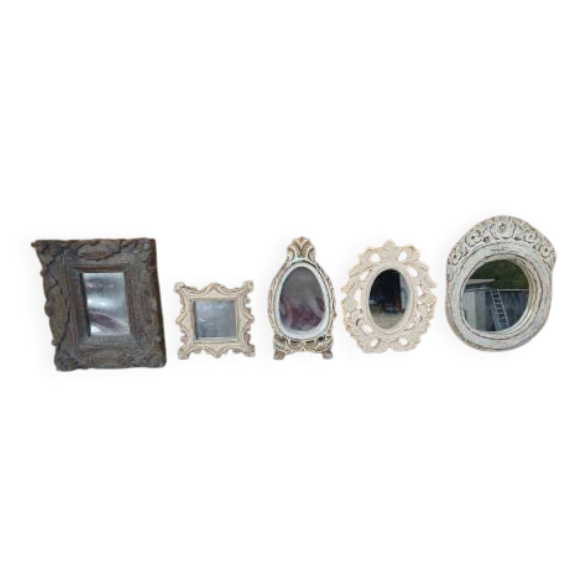 Set of 5 cerused wood mirrors