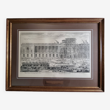 Old engraving after Sébastien Le Clerc, Louvre construction site, vintage reproduction, 84 x 64 cm