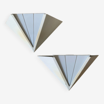 Pair of geometric white sconces