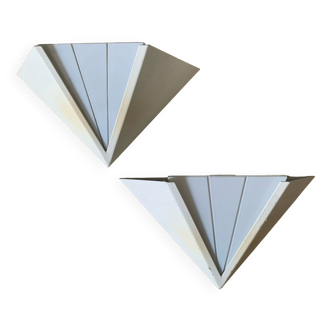 Pair of geometric white sconces