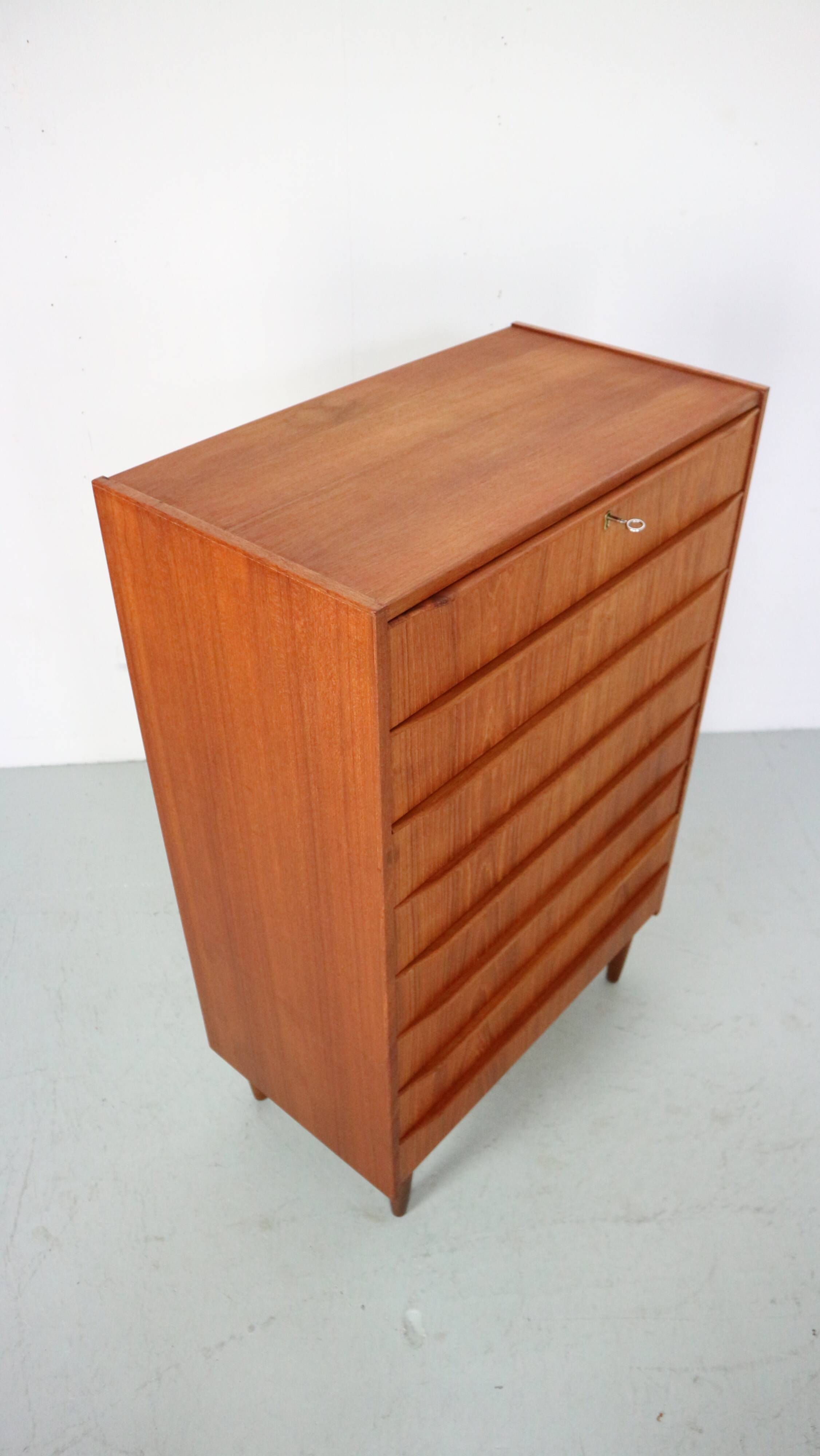 Mid-Century Modern Danish Chest of Eight Drawers, Tallboy in Teak, Denmark, 1960